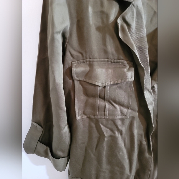 Bobi Black Drawstring Romper in Army Green Small Utility Pockets Tencel Revolve - Picture 6 of 10